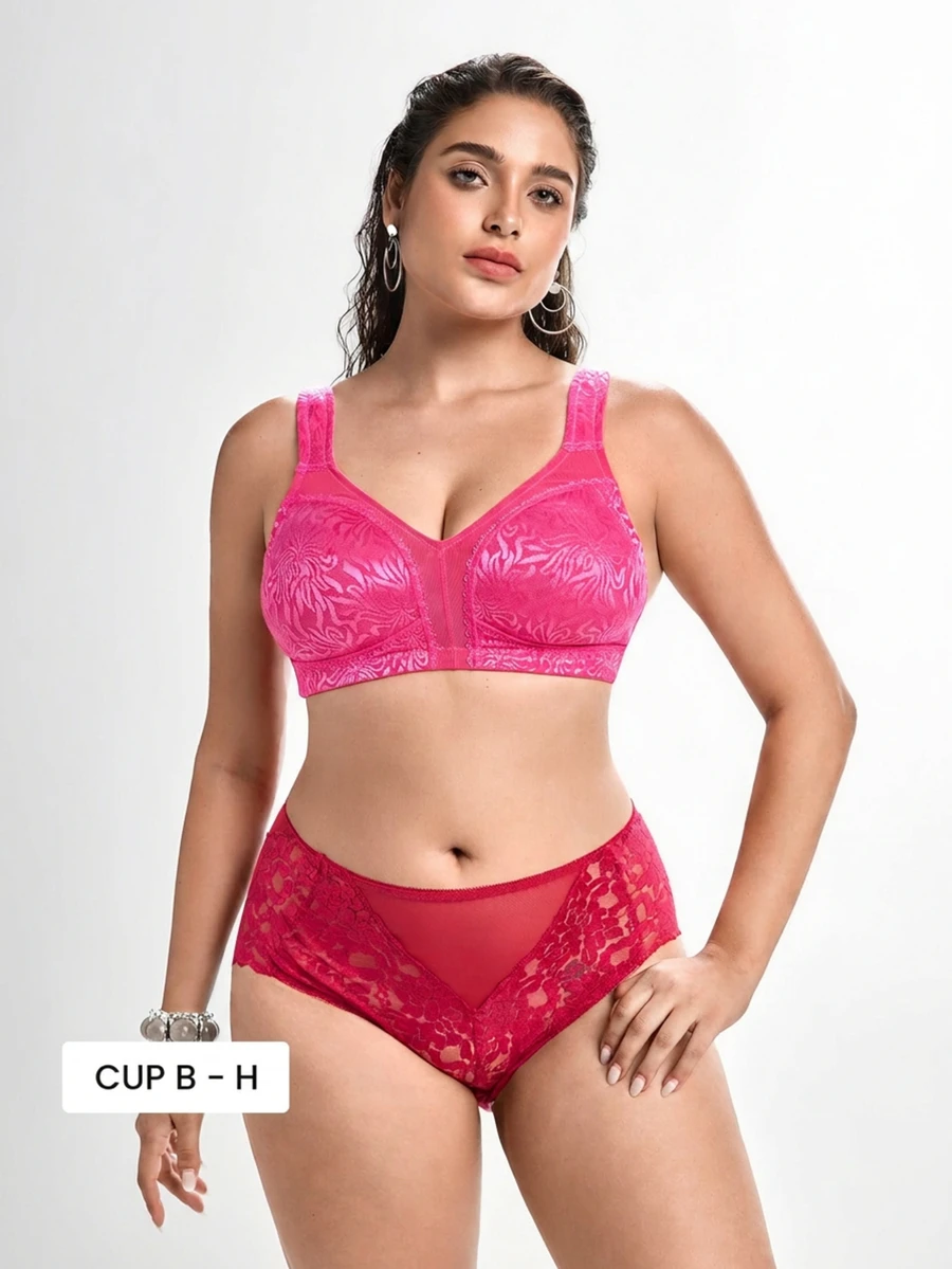 Slumbrini Bra Tanpa Jahitan Ukuran Besar, Kain Jacquard Lembut, Tali Lebar, Cakupan Penuh, Nyaman untuk Pemakaian Sehari-hari, Cocok untuk Wanita Berlekuk Tubuh
