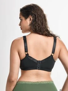 Slumbrini Plus Size Women's Wireless Bra, Breathable Non-Slip Printed Patchwork Lift Up, Adjustable Straps, Seamless For Daily Wear - Black - View 2