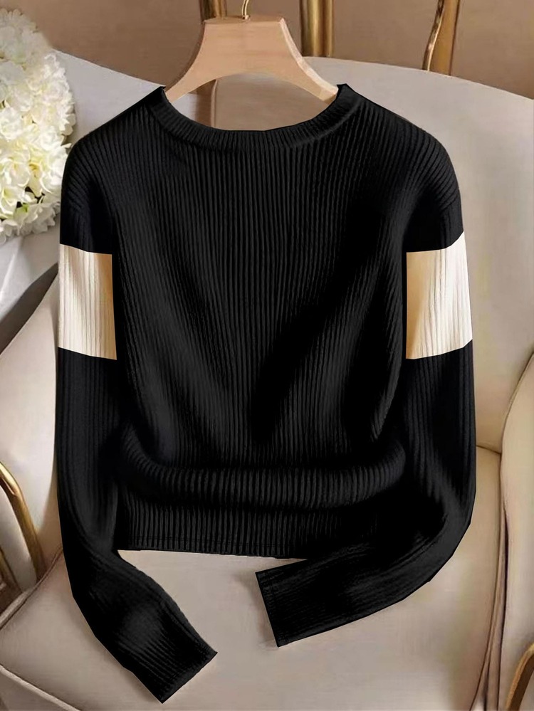 Franclia Women's Casual Colorblock Patchwork Long Sleeve T-Shirt, Spring/Autumn - Multicolor - View 3