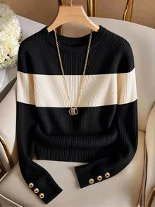 Franclia Women's Casual Colorblock Patchwork Long Sleeve T-Shirt, Spring/Autumn - Multicolor - View 3