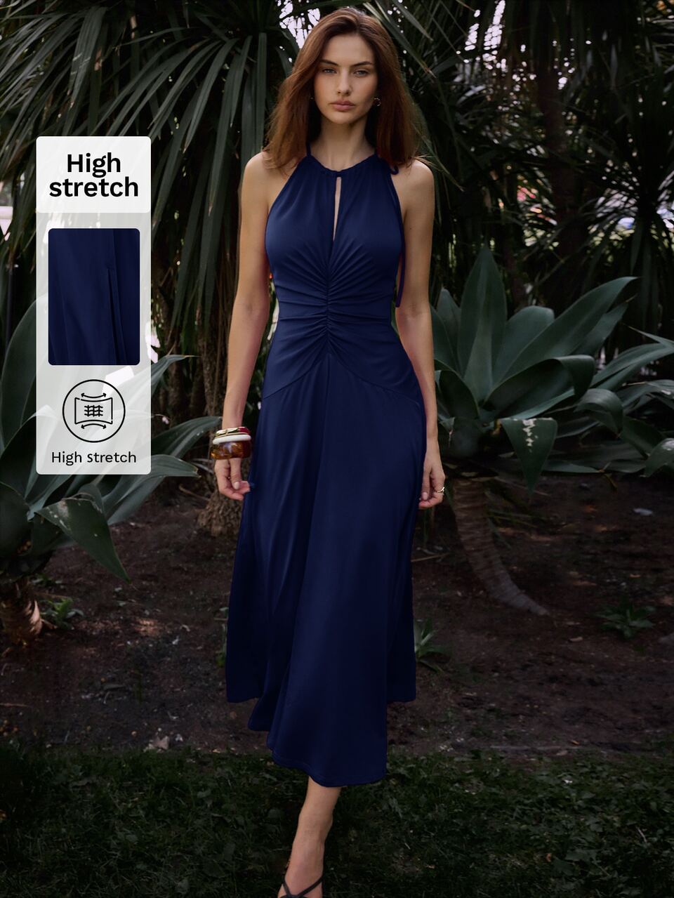 SHEIN Maija Women's Summer Elegant Solid Color Halter Neck Dress