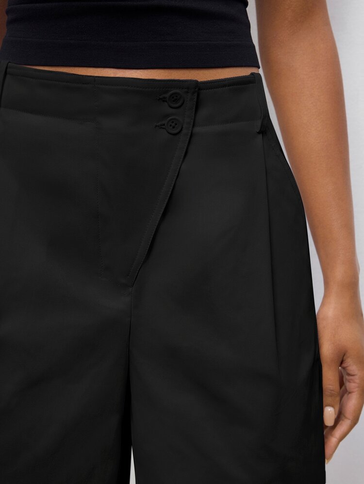 Maija Women's Casual Everyday Commute Solid Color Loose Shorts With Side Pockets, Autumn Halloween - Black - View 4