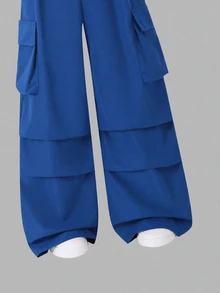 SHEIN Sparklyn Tween Girls 2pcs/Set Short Sleeve Casual T-Shirt & Cargo Pants Set,Aqua Blue,Summer,Cow Boy,School,Back-To-School,Bow Embroidery Pattern Round - Blue - View 4