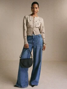 Poéselle 女款秋季休閒花卉刺繡開襟衫 - 卡其色 - 查看 6
