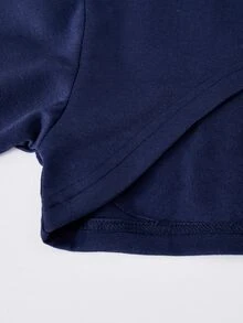SHEIN Tween女孩休閒街頭風秋季套裝 3件組，連帽衛衣、丹寧效果寬鬆長褲、短版細肩帶背心上衣 - 藏蓝色 - 查看 9