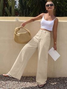 DAZY Tween Girls Straight Leg Loose Casual Long Pants Solid Color Autumn/Winter - Beige - View 4