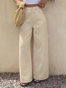 DAZY Tween Girls Straight Leg Loose Casual Long Pants Solid Color Autumn/Winter - Beige - View 5