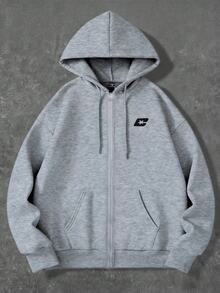 Resyla Men Men's Drawstring Hooded Zip-Up Casual Daily Long Sleeve Sweatshirt - Light Grey - View 3