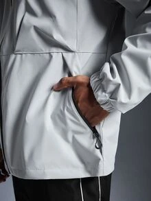Caldwick 男士連帽抽繩軟殼防風夾克，防水運動休閒外套，附前拉鍊口袋，適合日常穿著 - 淺灰色 - 查看 10