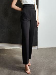 MOTF Petite AUTUMN/WINTER HIGH WAIST BELTED SUIT PANTS ,PETITE WOMEN - Black - View 3