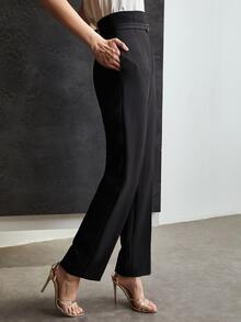 MOTF Petite AUTUMN/WINTER HIGH WAIST BELTED SUIT PANTS ,PETITE WOMEN - Black - View 4