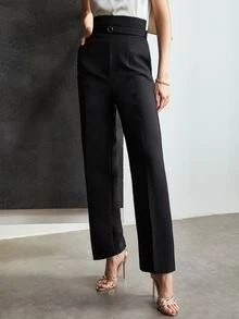 MOTF Petite AUTUMN/WINTER HIGH WAIST BELTED SUIT PANTS ,PETITE WOMEN - Black - View 5