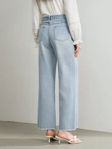 MOTF Petite WOMEN LIGHT BLUE WASHED RAW EDGE STRAIGHT LEG JEANS ,PETITE WOMEN - Light Wash - View 7