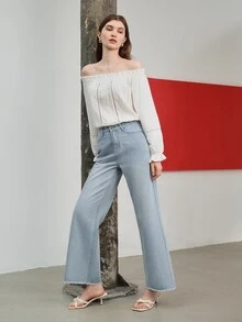 MOTF Petite WOMEN LIGHT BLUE WASHED RAW EDGE STRAIGHT LEG JEANS ,PETITE WOMEN - Light Wash - View 8