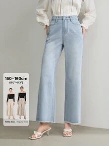 MOTF Petite WOMEN LIGHT BLUE WASHED RAW EDGE STRAIGHT LEG JEANS ,PETITE WOMEN - Light Wash - View 1