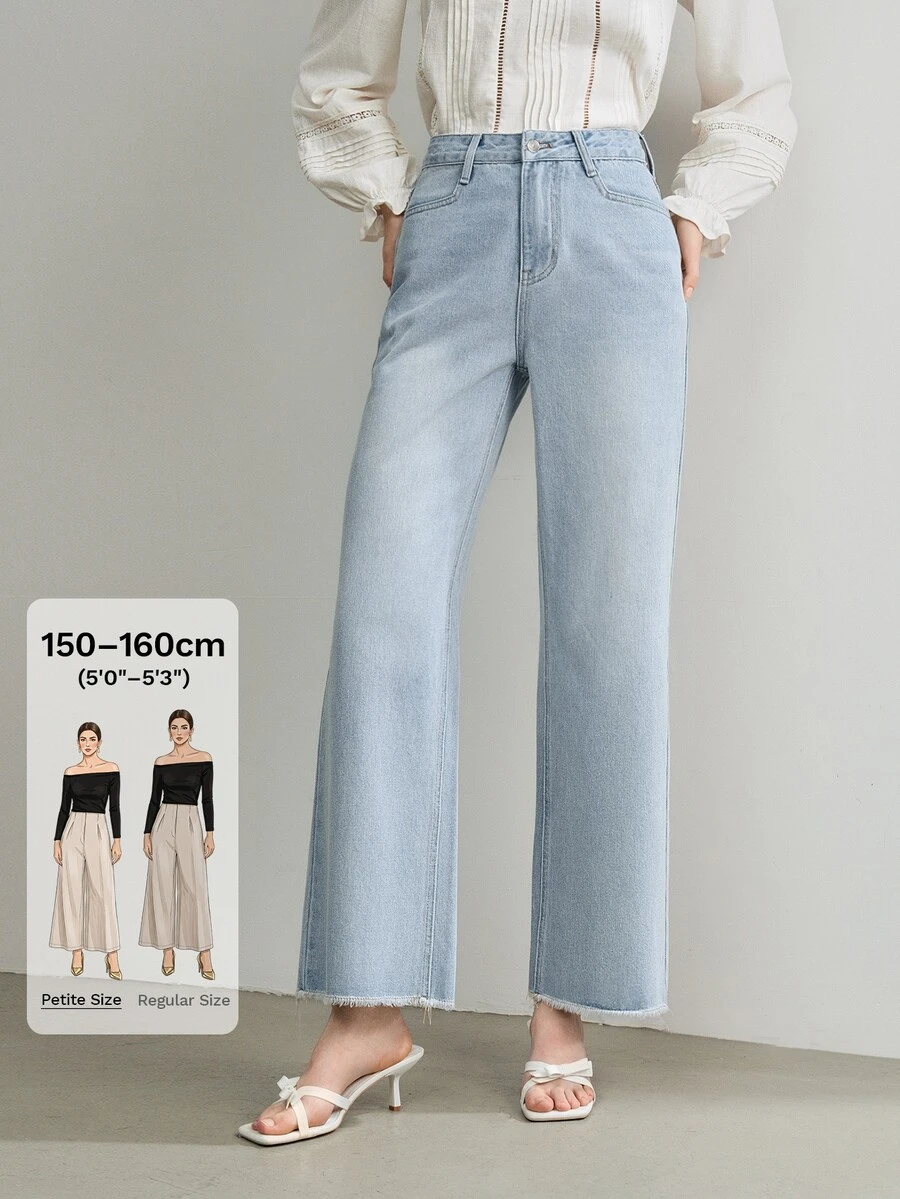 MOTF Petite WOMEN LIGHT BLUE WASHED RAW EDGE STRAIGHT LEG JEANS ,PETITE WOMEN - Light Wash - View 1