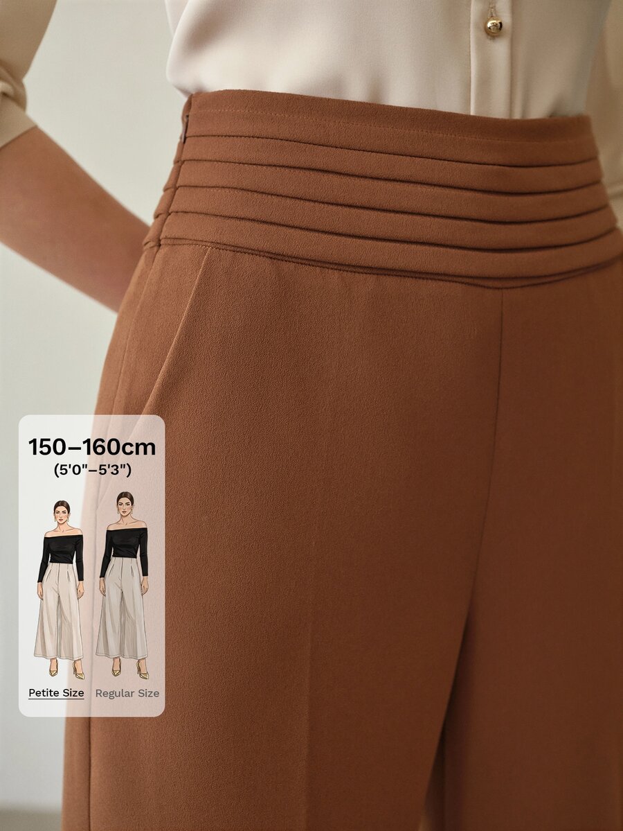 MOTF Petite MINIMALIST ELEGANT PLEATED HIGH WAIST LONG PANTS AUTUMN/WINTER ,PETITE WOMEN - Rust Brown - View 1