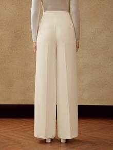 MOTF Petite AUTUMN/WINTER LOOSE WIDE LEG SUIT PANTS WITH METAL WAIST DECORATION ,PETITE WOMEN - Beige - View 7