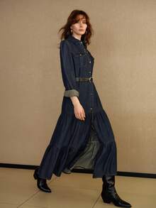 MOTF Petite WOMEN'S TENCEL BLEND SHIRT STYLE DENIM DRESS - Blue - View 6