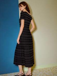 MOTF Petite WOMEN'S ASYMMETRICAL SHOULDER POLKA DOT PATTERN SWEATER DRESS ,PETITE WOMEN - Black - View 3