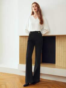 MOTF Petite Celana Panjang Wanita Model Slim Fit dengan Gesper Logam, untuk Wanita Bertubuh Mungil - Hitam - View 5