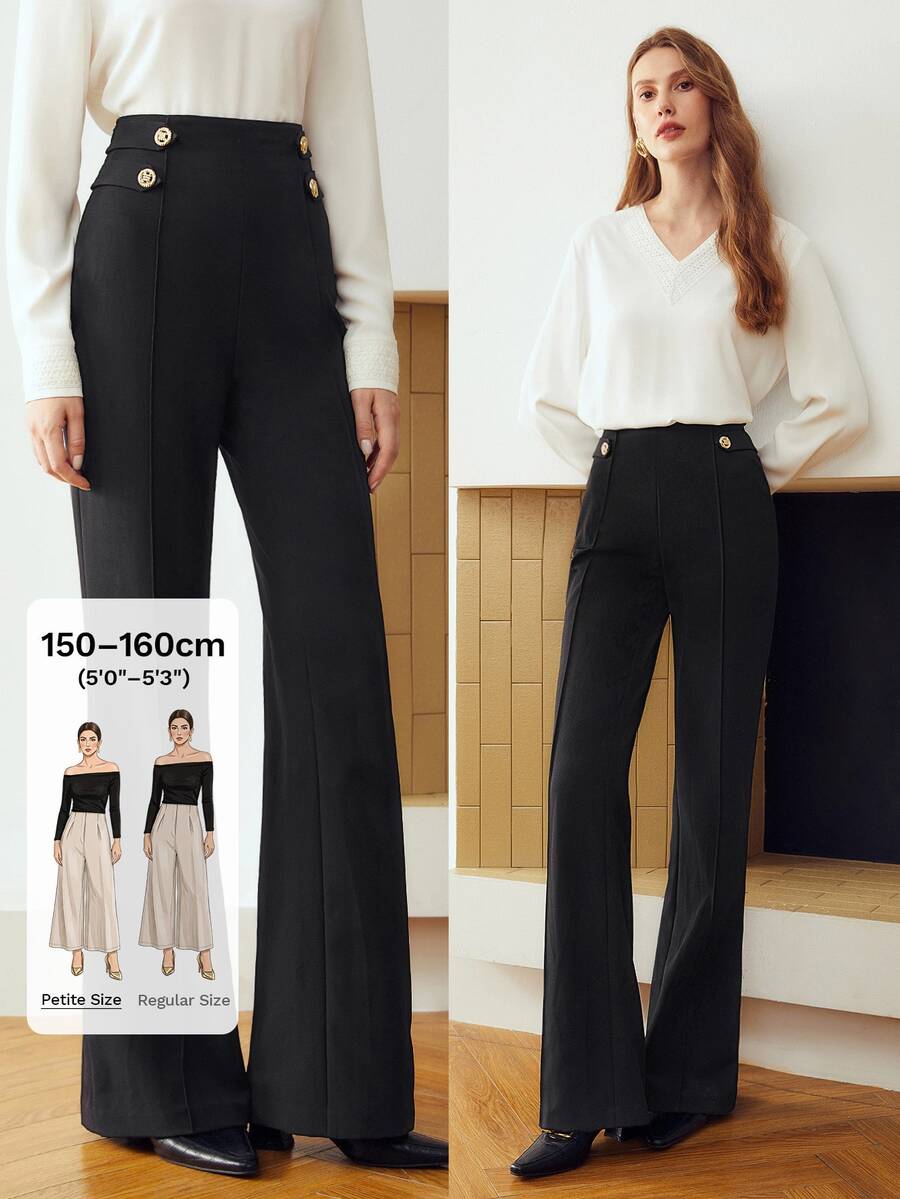 MOTF Petite Celana Panjang Wanita Model Slim Fit dengan Gesper Logam, untuk Wanita Bertubuh Mungil - Hitam - View 1