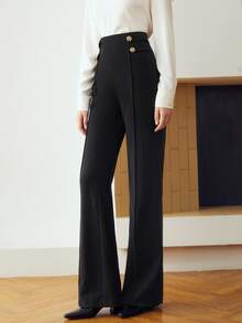 MOTF Petite Celana Panjang Wanita Model Slim Fit dengan Gesper Logam, untuk Wanita Bertubuh Mungil - Hitam - View 2