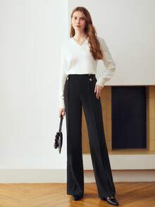 MOTF Petite Celana Panjang Wanita Model Slim Fit dengan Gesper Logam, untuk Wanita Bertubuh Mungil - Hitam - View 6