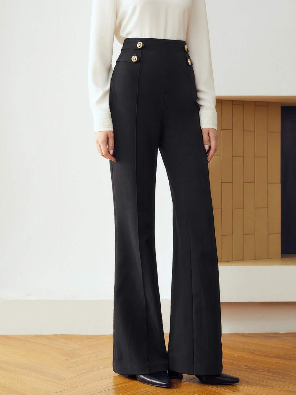 MOTF WOMEN'S SLIMMING FITTED METAL BUCKLE FLARE PANTS