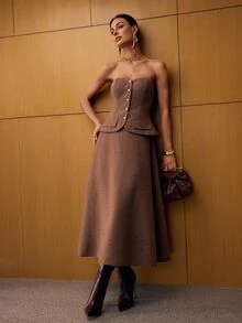 MOTF Petite WOMEN'S AUTUMN/WINTER WOOL BLEND THIN TUBE MID-LENGTH DRESS FOR PETITE ,PETITE WOMEN - Brown - View 5