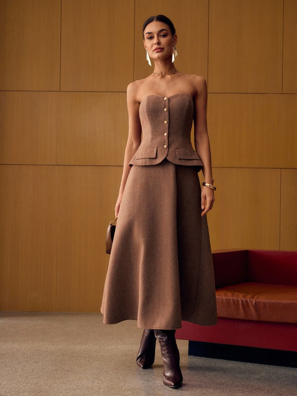 MOTF WOMEN'S AUTUMN/WINTER WOOL BLEND THIN TUBE MID-LENGTH DRESS FOR PETITE