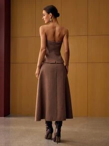 MOTF Petite WOMEN'S AUTUMN/WINTER WOOL BLEND THIN TUBE MID-LENGTH DRESS FOR PETITE ,PETITE WOMEN - Brown - View 3
