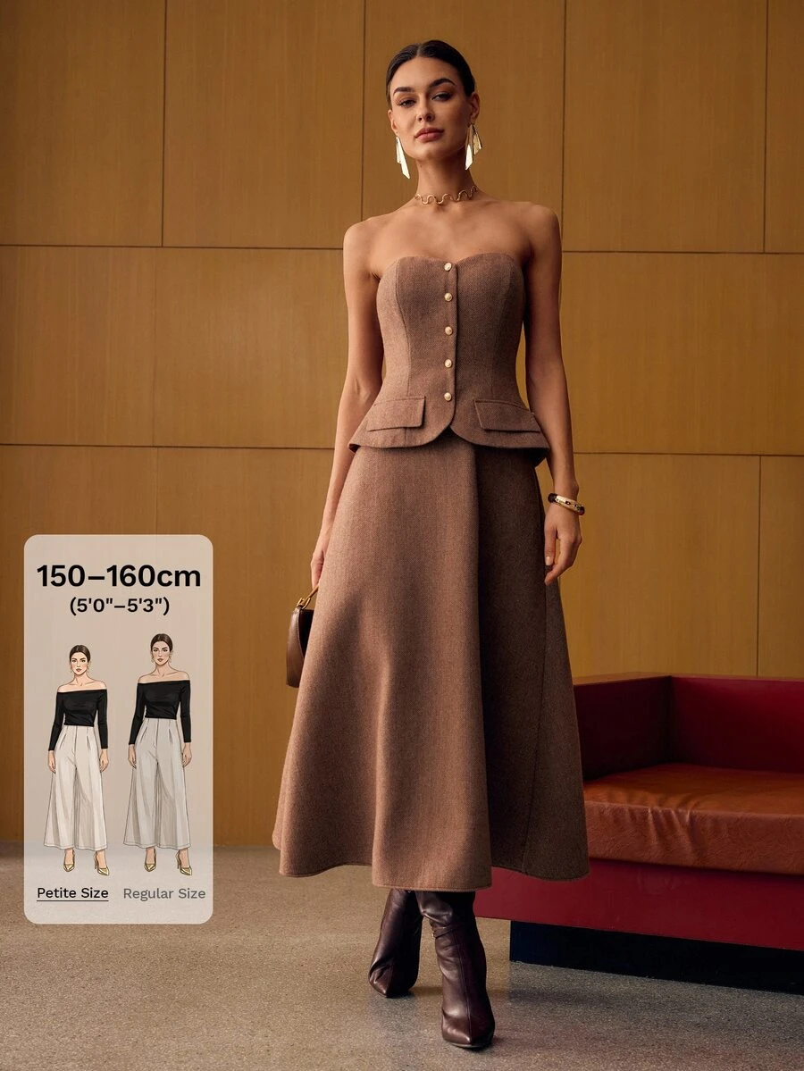 MOTF Petite WOMEN'S AUTUMN/WINTER WOOL BLEND THIN TUBE MID-LENGTH DRESS FOR PETITE ,PETITE WOMEN - Brown - View 1