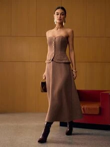 MOTF Petite WOMEN'S AUTUMN/WINTER WOOL BLEND THIN TUBE MID-LENGTH DRESS FOR PETITE ,PETITE WOMEN - Brown - View 4