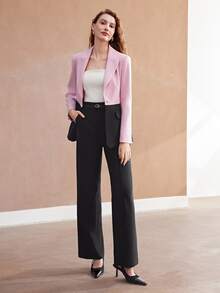 MOTF Petite ELEGANT HIGH-WAIST PU BELT DECOR WIDE LEG ,PETITE WOMEN - Black - View 4