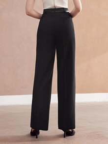 MOTF Petite ELEGANT HIGH-WAIST PU BELT DECOR WIDE LEG ,PETITE WOMEN - Black - View 7