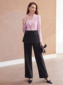 MOTF Petite ELEGANT HIGH-WAIST PU BELT DECOR WIDE LEG ,PETITE WOMEN - Black - View 6