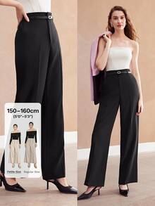 MOTF Petite ELEGANT HIGH-WAIST PU BELT DECOR WIDE LEG ,PETITE WOMEN - Black - View 1