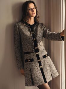 MOTF Petite TWEED & VELVET PATCHWORK PLEATED SKIRT, AUTUMN/WINTER ,PETITE WOMEN - Black - View 6