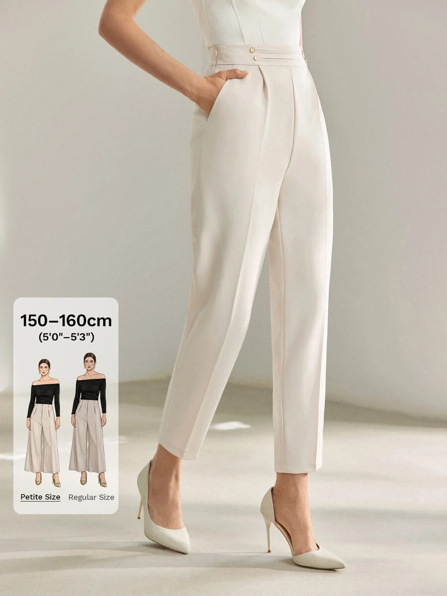 MOTF Petite AUTUMN/WINTER WAIST BUTTON DECOR TAPERED ANKLE PANTS ,PETITE WOMEN - Beige - View 1