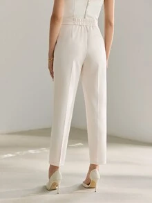 MOTF Petite AUTUMN/WINTER WAIST BUTTON DECOR TAPERED ANKLE PANTS ,PETITE WOMEN - Beige - View 5