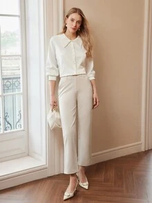 MOTF Petite WOMEN'S PETITE COMMUTER STRAIGHT LEG SUIT PANTS ,PETITE WOMEN - Apricot - View 8