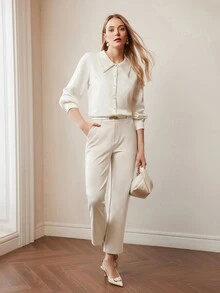 MOTF Petite WOMEN'S PETITE COMMUTER STRAIGHT LEG SUIT PANTS ,PETITE WOMEN - Apricot - View 6