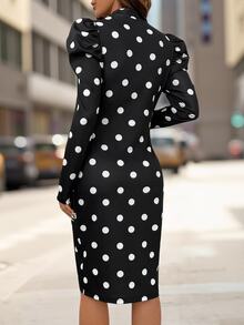 Editum Women's French Style Vintage 70s Retro Retro 70s Elegant Versatile Black And White Polka Dot Petal Sleeve Dress Dinner Work Office Autumn - Black and White - View 2