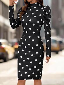 Editum Women's French Style Vintage 70s Retro Retro 70s Elegant Versatile Black And White Polka Dot Petal Sleeve Dress Dinner Work Office Autumn - Black and White - View 7