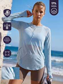 WanderVale Women's Solid Color Raglan Long Sleeve Outdoor T-Shirt - Blue - View 8