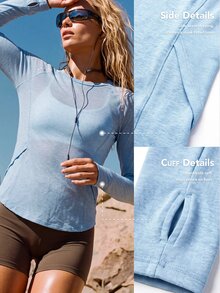 WanderVale Women's Solid Color Raglan Long Sleeve Outdoor T-Shirt - Blue - View 3