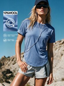 WanderVale Women's Round Neck Casual Versatile Daily Wear Sports Short Sleeve T-Shirt,Sportswear,Clothes,Gym - Blue - View 1