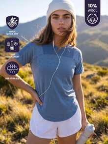 WanderVale Women's Round Neck Casual Versatile Daily Wear Sports Short Sleeve T-Shirt,Sportswear,Clothes,Gym - Blue - View 7
