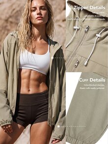 WanderVale Women's Solid Color Hooded Casual Daily Travel Sun Protection Jacket - Khaki - View 4